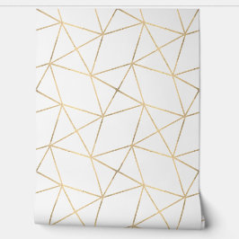 Papel Pintado Sencilla Geométrica Moderna Deco Blanco Y Oro