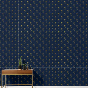 Papel Pintado Sencillo elegante patrón de flor de oro azul real