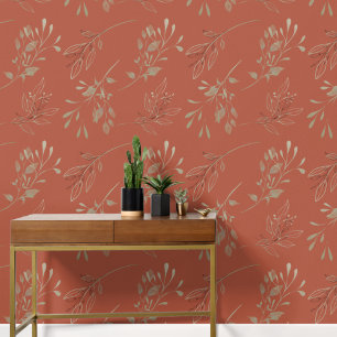 Papel Pintado Sencillo Moderno Elegante Hojas Terracota