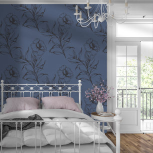 Papel Pintado Sencillo patrón de Boho floral moderno Azul oscuro