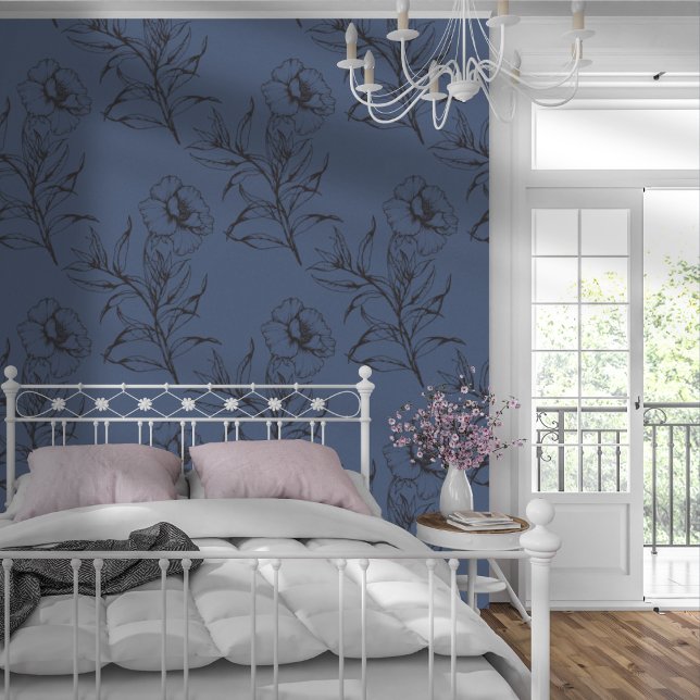 Papel Pintado Sencillo patrón de Boho floral moderno Azul oscuro (Subido por el creador)