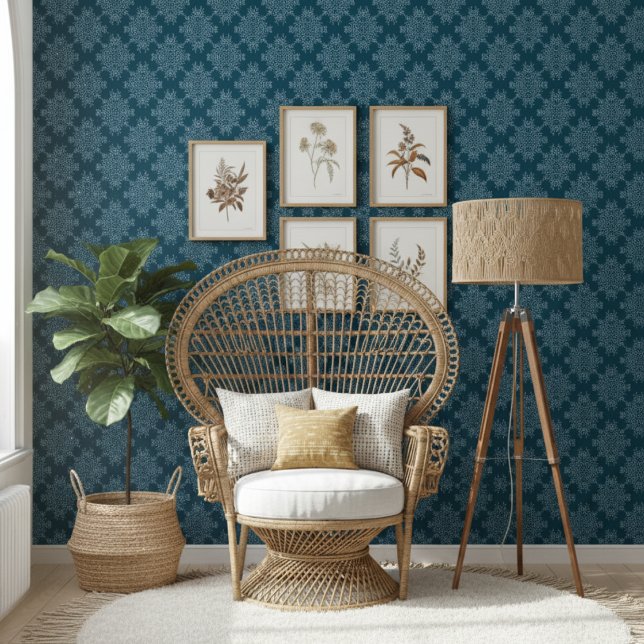 Papel Pintado Sencillo patrón de Damasco floral moderno Azul osc (Subido por el creador)