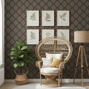 Papel Pintado Sencillo patrón de Damasco floral moderno oscuro m