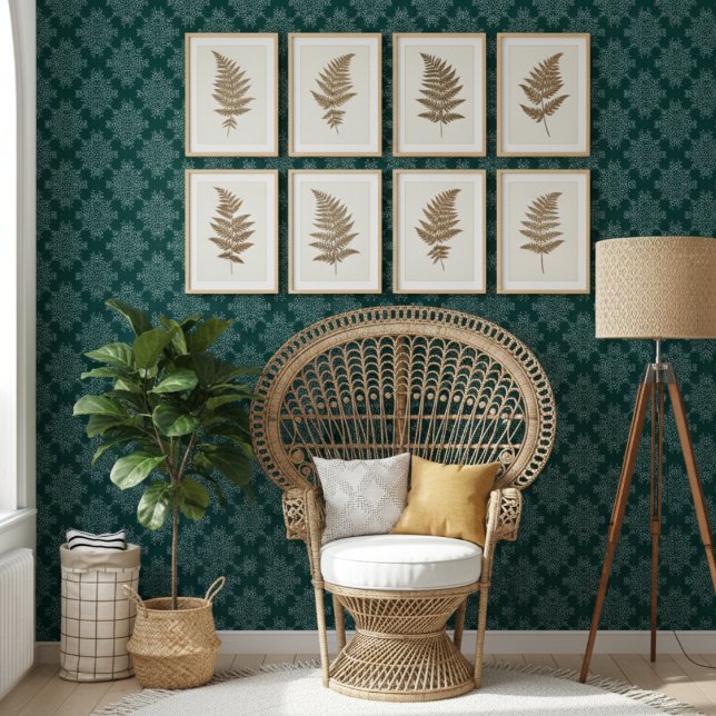 Papel Pintado Sencillo patrón de Damasco floral moderno Verde az (Subido por el creador)