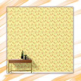 Papel Pintado Sencillo patrón floral Naranja fondo amarillo |