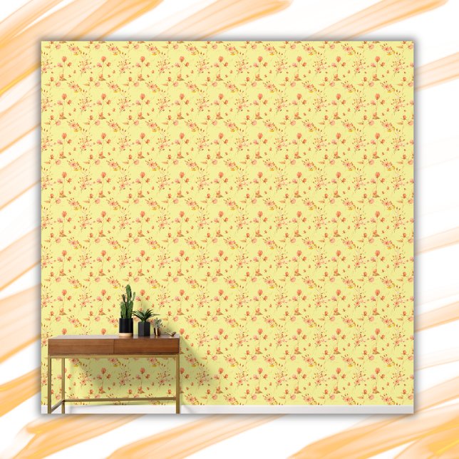 Papel Pintado Sencillo patrón floral Naranja fondo amarillo | (Subido por el creador)