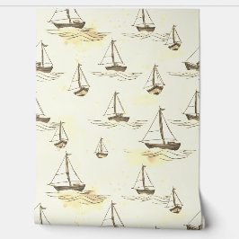 Papel Pintado Serene Beige Vela Bote con motivos marítimos