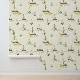 Papel Pintado Serene Beige Vela Bote con motivos marítimos