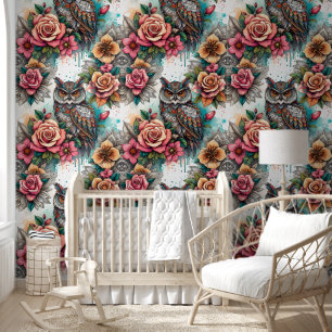 Papel Pintado Serene Owl & Floral Mandalas