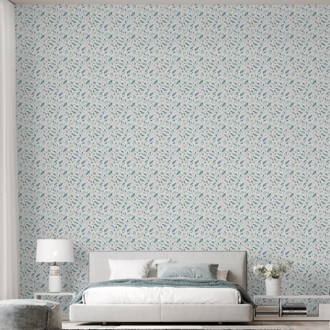 Papel Pintado Serene Teal & Sage Leaves (Dormitorio)