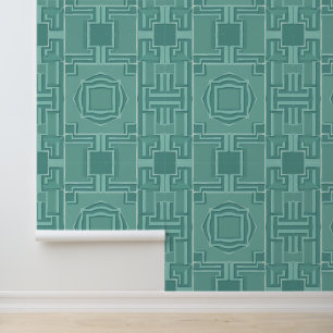 Papel Pintado Serenidad Acuática: Patrón Geométrico Art Deco 3D