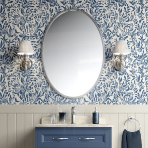 Papel Pintado Serenidad Botánica - Azul y Blanco - Costa