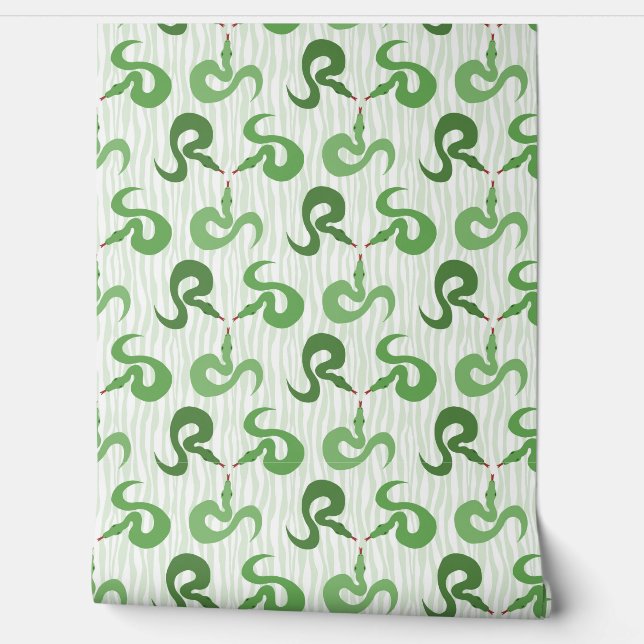 Papel Pintado Serpientes y rayas en verde (Desenrollar)