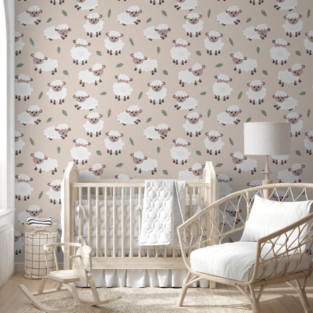 Papel Pintado Sheep & Lamb Cute Gender Neutral Baby Nursery (Niños)