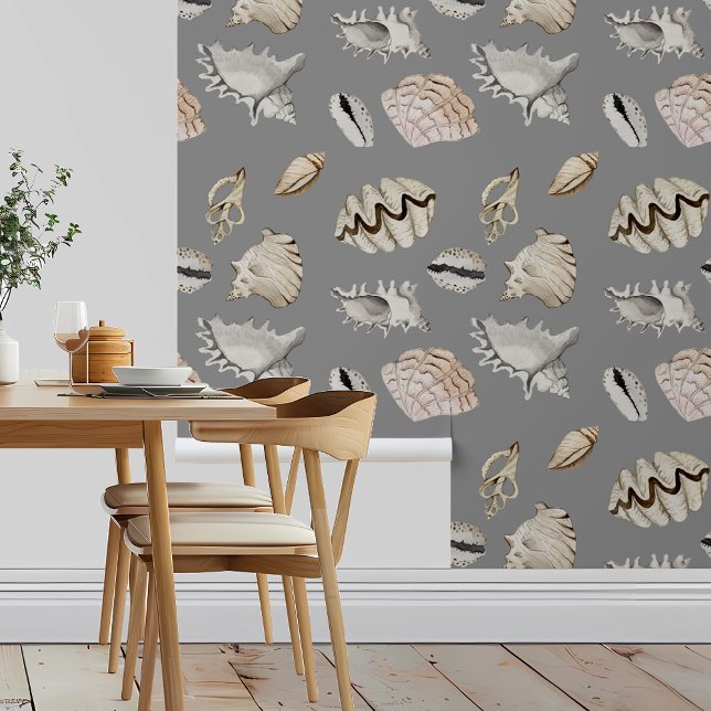 Papel Pintado Shells Beach Nautical on Gray (Subido por el creador)