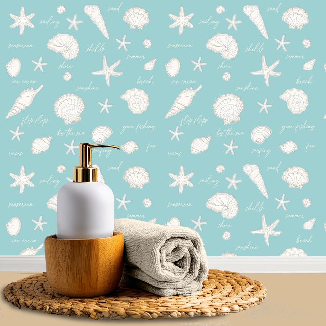 Papel Pintado Shells Starfish Sun Fun Textos Marfil Blanco ID918 (Subido por el creador)