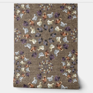Papel Pintado Silkie Bantam Chickens Burlap Farmhouse Mandala