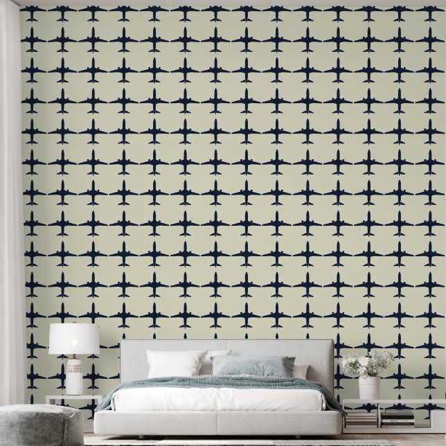 Papel Pintado Siluetas sobredimensionadas de avión en beige clar (Dormitorio)