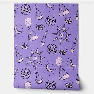 Papel Pintado Símbolos mágicos de brujería gótica púrpura
