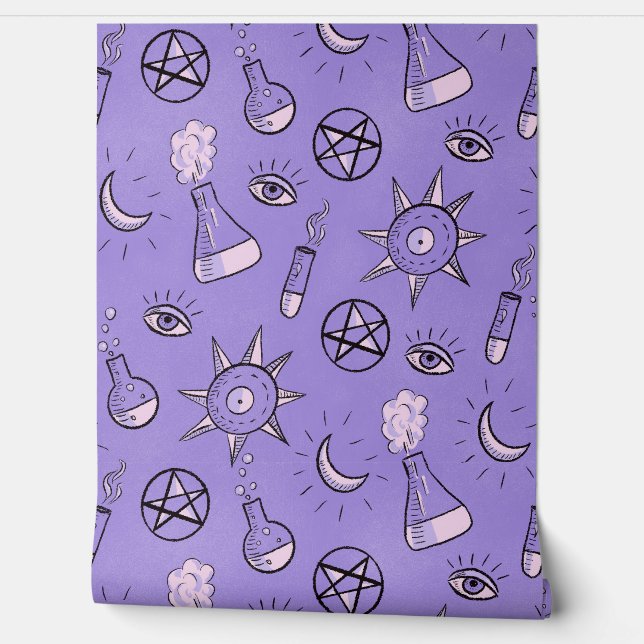 Papel Pintado Símbolos mágicos de brujería gótica púrpura (Desenrollar)