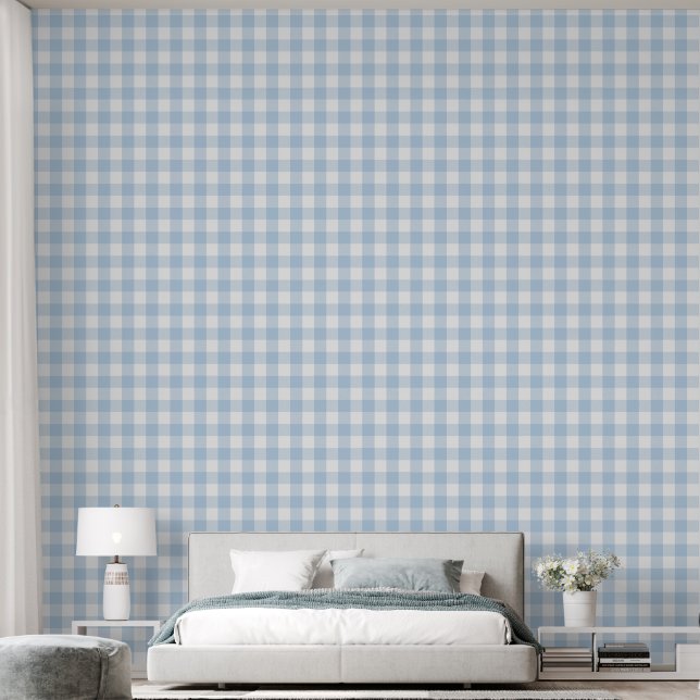 Papel Pintado Simple 3" Luz Azul Bebé Gingham Buffalo Check (Dormitorio)