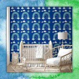Papel Pintado Simple boho verde del arcoiris en azul |