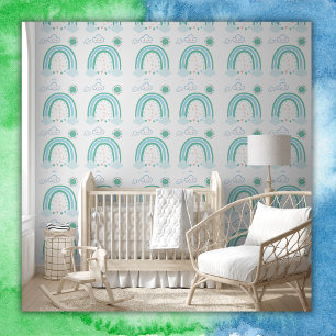 Papel Pintado Simple boho verde del arcoiris en blanco  