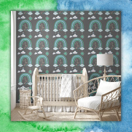 Papel Pintado Simple boho verde del arcoiris sobre carbón vegeta