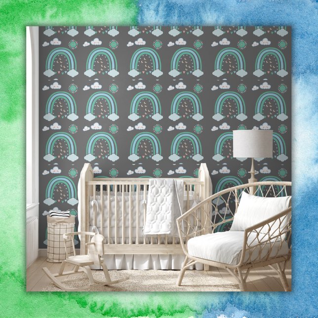 Papel Pintado Simple boho verde del arcoiris sobre carbón vegeta (Subido por el creador)