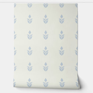 Papel Pintado Simple Estampado Floral Herencia Azul Blanco Suave