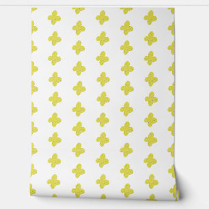Papel Pintado Simple Moderno Patrón Floral Amarillo Blanco Flor