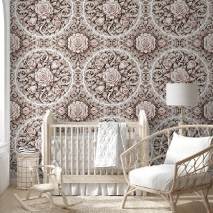 Papel Pintado Sinfonía floral rosa-pálido elegante