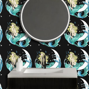 Papel Pintado Sirena Rubia Luna Creciente Arte Deco Fantasía