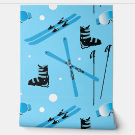 Papel Pintado Ski School Snow Sports Blue Skiing Pattern