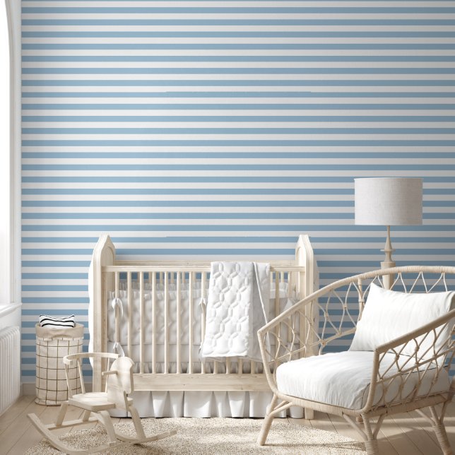 Papel Pintado Sky Blue and White Classic Horizontal Stripes (Niños)