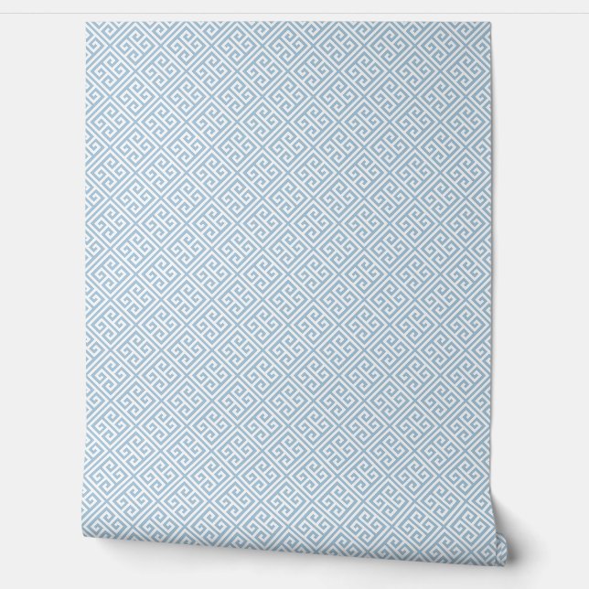 Papel Pintado Sky Blue and White Greek Key Pattern (Desenrollar)