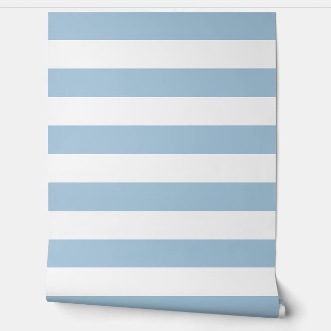 Papel Pintado Sky Blue and White Wide Horizontal Stripes (Desenrollar)