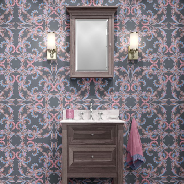 Papel Pintado Slate Blue-Grey Baroque Ornamental Design (Subido por el creador)