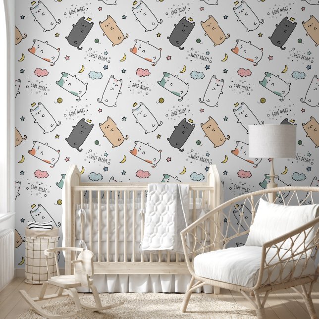 Papel Pintado Sleepy Cat pattern for Your Kid Room (Niños)