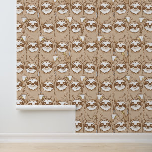 Papel Pintado Sloths & Coffee Pattern