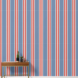 Papel Pintado Smoke Blue & Barn Red Doble Raya de Rugby