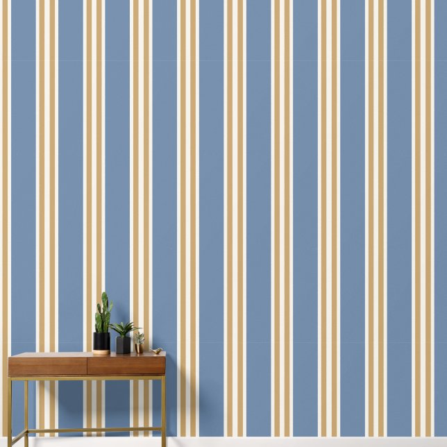 Papel Pintado Smoke Blue & Khaki Double Rugby Stripe  (Pasillo)