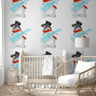 Papel Pintado Snowman Guitar Player Funny