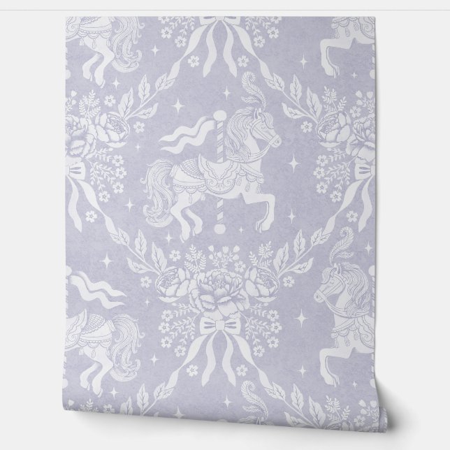 Papel Pintado Soft Lavender Rococo Carousel Horses & Florals (Desenrollar)