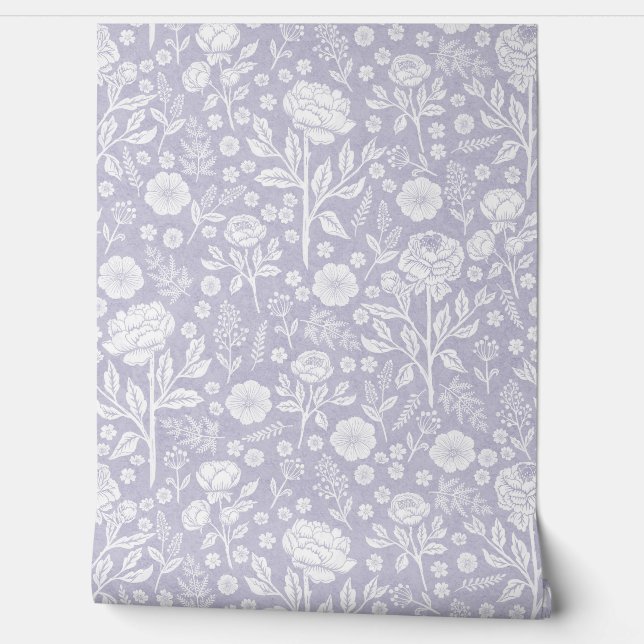 Papel Pintado Soft Lilac Peonies and Roses Hand-Drawn Cott (Desenrollar)