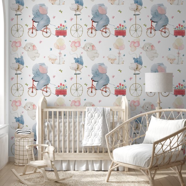 Papel Pintado Soft Pastel Elephant Baby Animals Nursery (Niños)