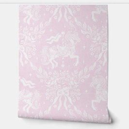 Papel Pintado Soft Pink Rococo Carousel Horses & Florals
