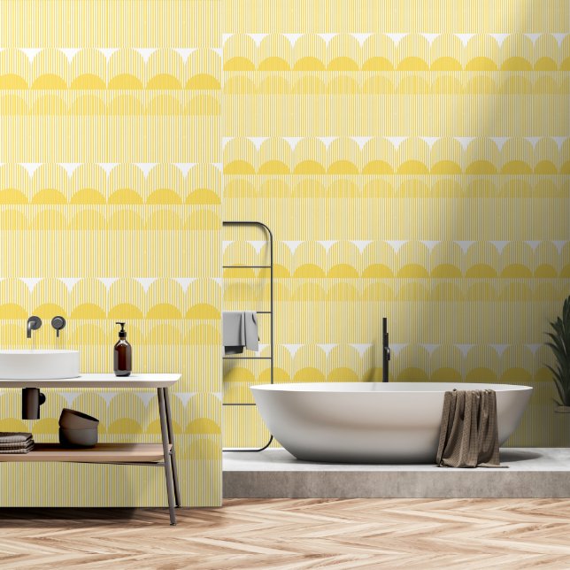 Papel Pintado Sol geométrico amarillo negrita (Baño)