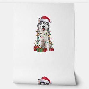Papel Pintado Sombrero de Santa con luces de Navidad Perro Spani