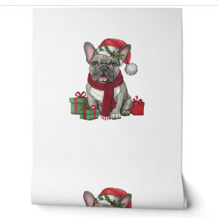 Papel Pintado Sombrero de Santa Luces de Navidad Bulldog Francés
